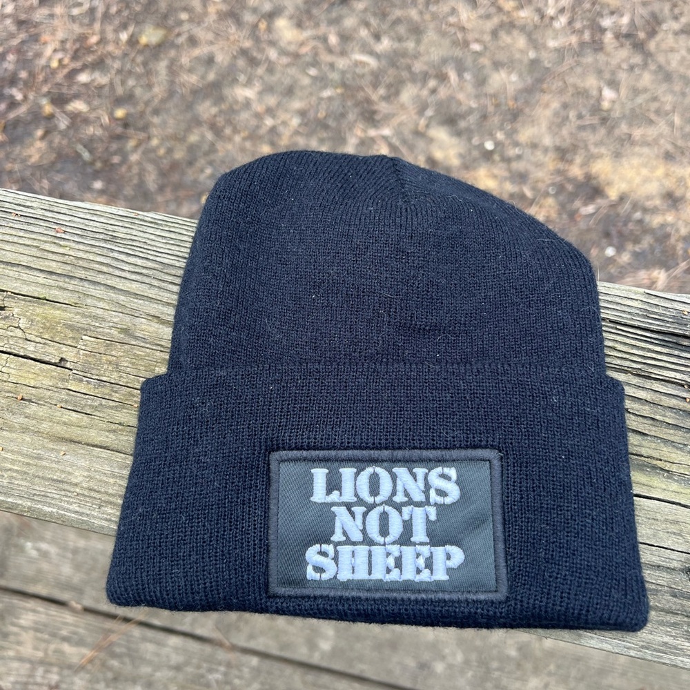 Lions Not Sheep black beanie hat